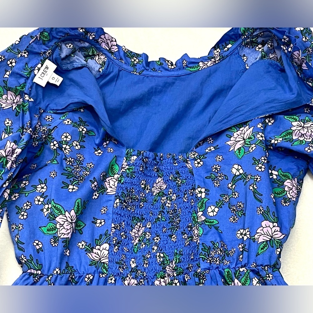 J. Crew Women’s Coastal Blue Tieback Short Sleeve Mini Floral Dress with Ruffle - Picture 16 of 16